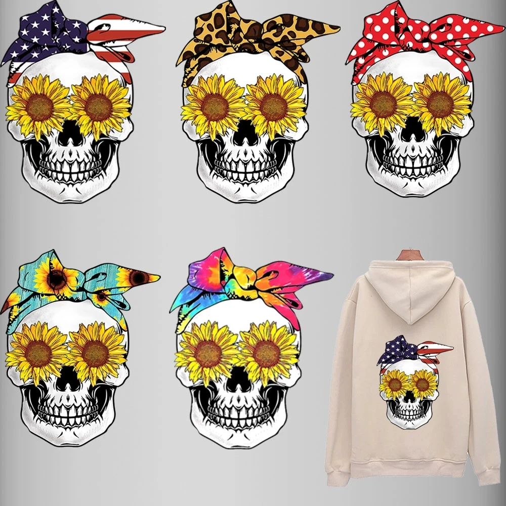 Skull Stickers For CIothes Iron On Patches For Clothing Stripes Thermal Transfer Sticker T-Shirt Decal Diy Apparel Accessories