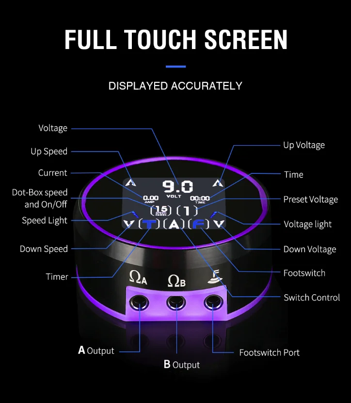Aurora 3 Upgraded Tattoo Power Supply Digital TFT Touch Screen Dot Box For Tattoo Pen Coil Machine Power Supply