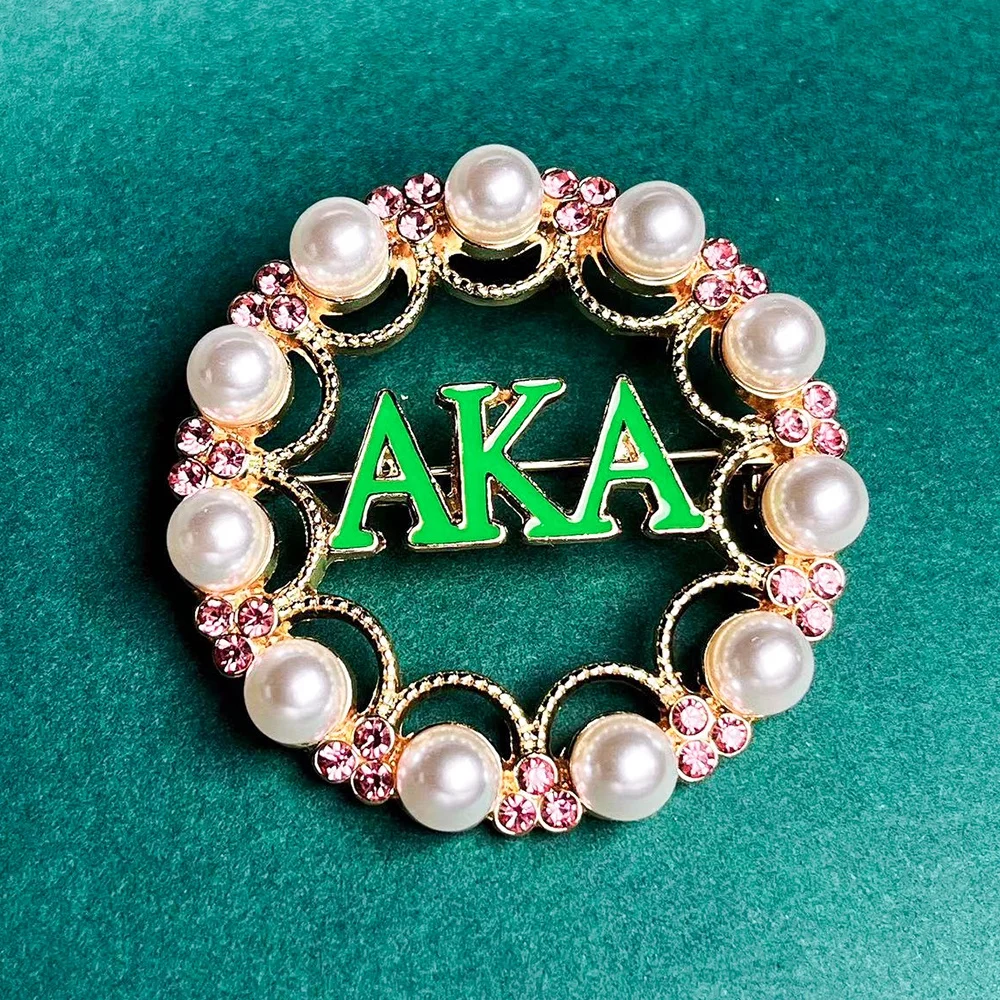 Custom Round Pearl Metal Delta Theta Letters Name Brooches Pins DST AKA Greek Sorority Jewelry Brooch Pin