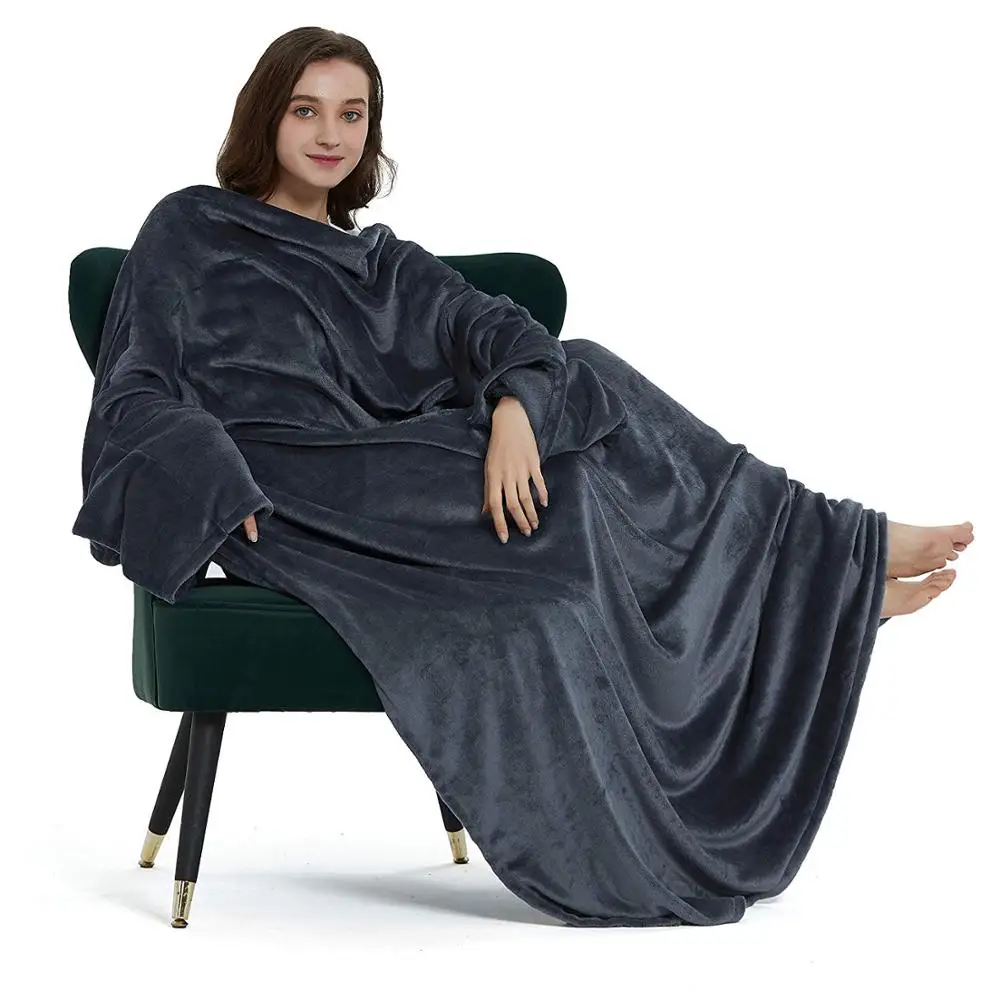 Wearable Fleece Blanket with Sleeves for Adult  Comfy Plush TV Blanket Throw Wrap Cover for Lounge Couch Reading and watching TV