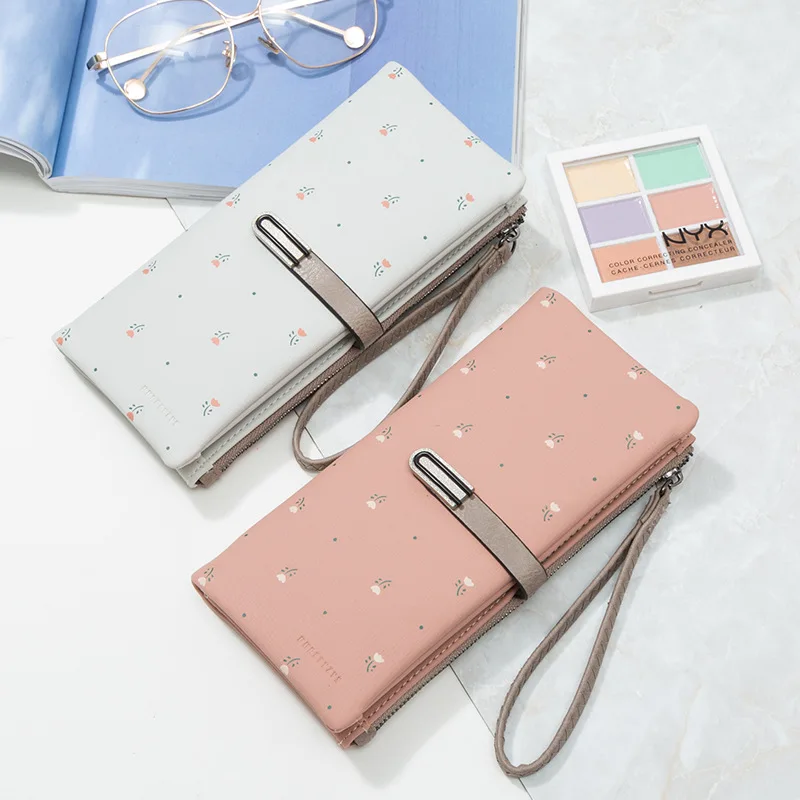 New Fashion Flower Printing Hasp Lock PU Purse for Girls Women Long Wallet Pouch Bag