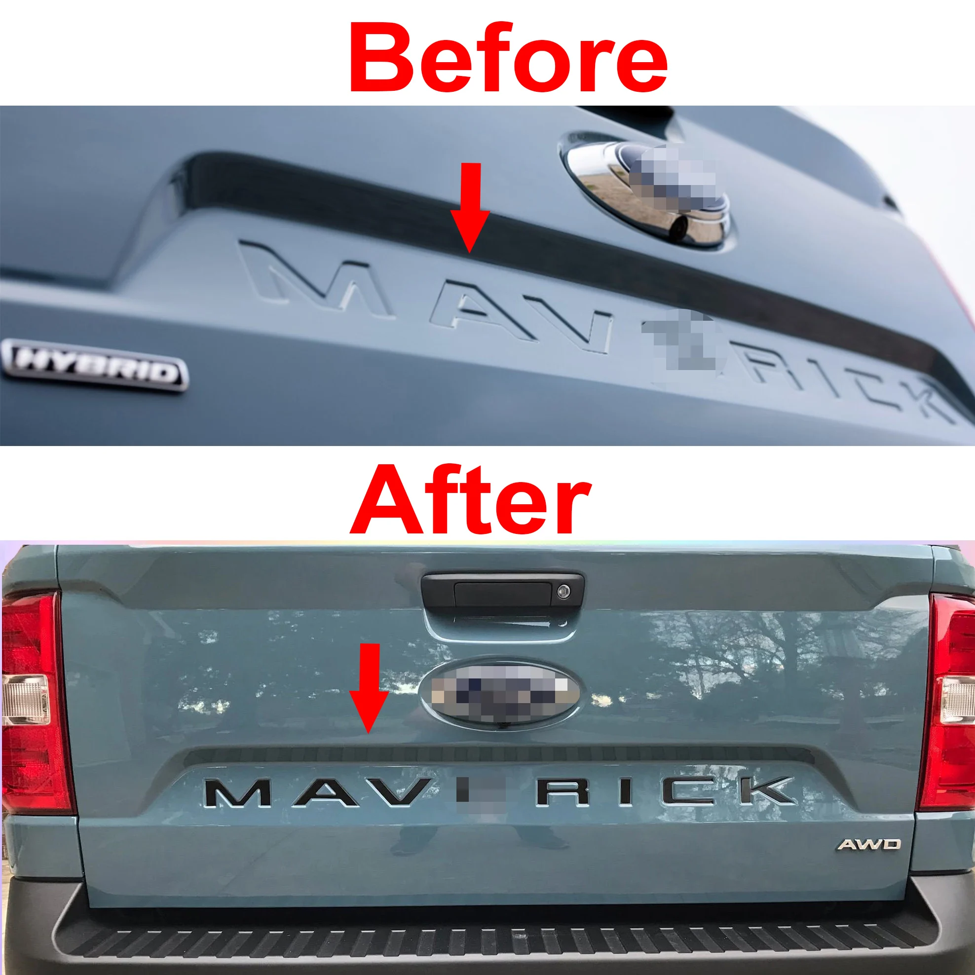 ABS 3D Matte Black Raised Tailgate insert Letters Decals For Ford MAVERICK 2022 2023 tailgate inserts