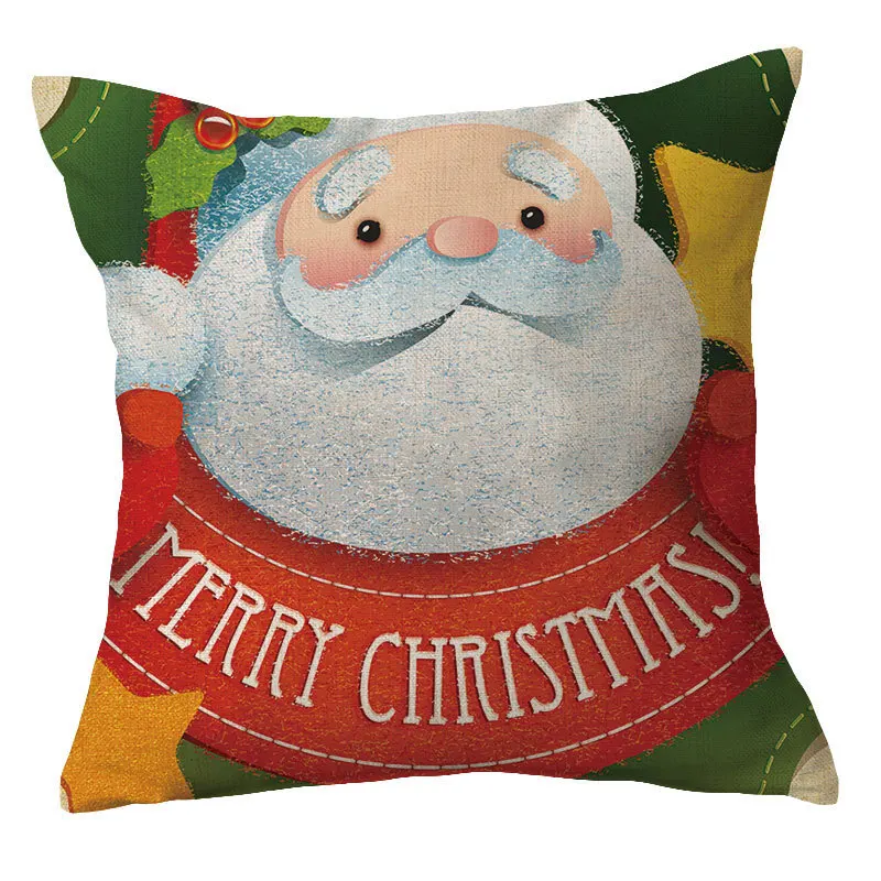 Custom Decorative Printed Linen Polyester Plush Square Throw Pillow Case Christmas Day Red Floor Cushion Covers  Pillow Cases