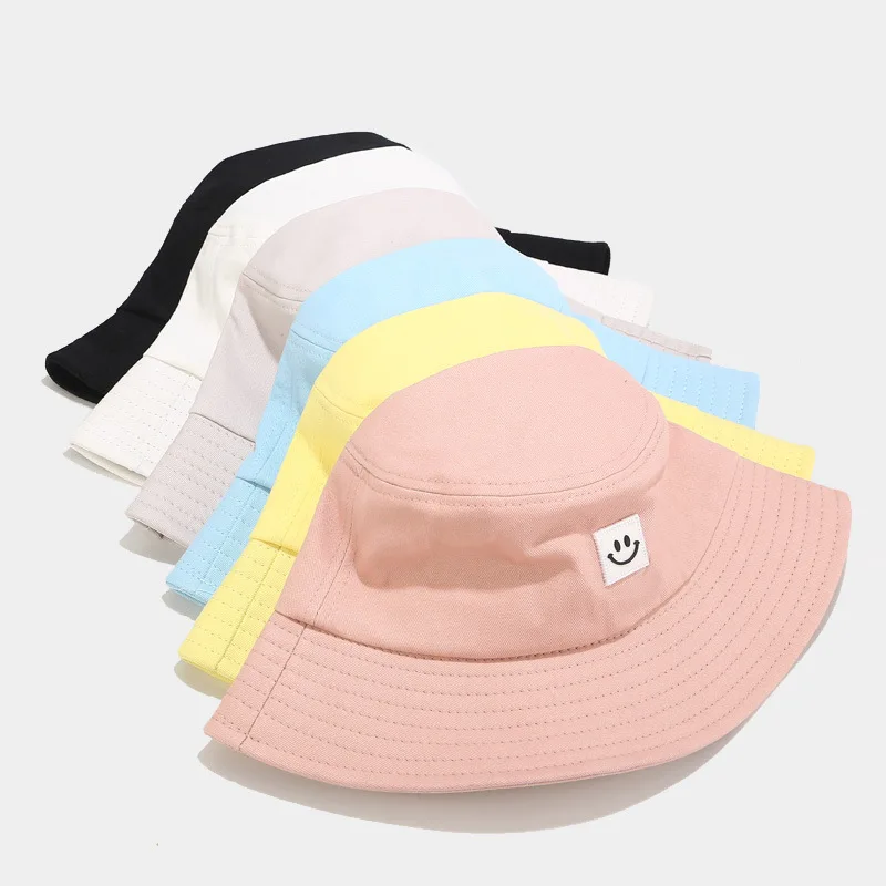 Summer Korea style simple all-match bucket hat boy and girls hip hop students casual sun protection hat with smiling face label