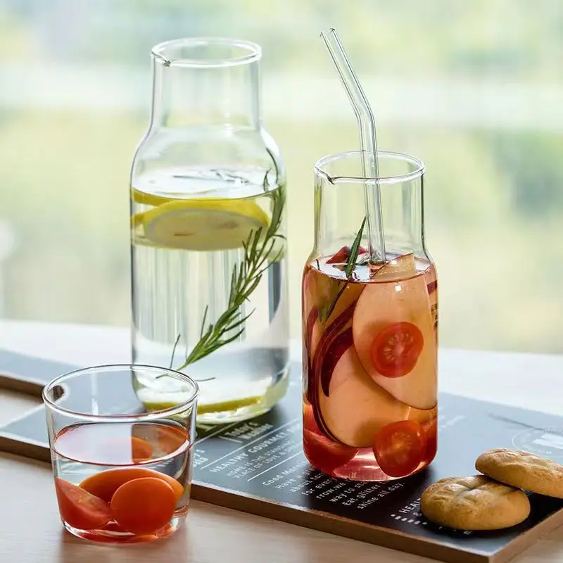 Mini Glass Water Bottle Heat-Resistant Juice Container  Flower Tea Pot Milk Cups  Beverage glass