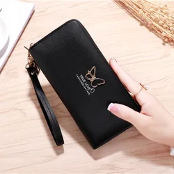 Pink PU Leather Trend Exquisite Butterfly Pattern Wallet Handle Long Money Pouch Card Holders Purse carteras para la playa