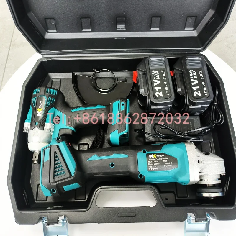 Set of 2pcs Power Tools 21V Lithium Battery Brushless Electric Wrench Cordless 12V Angle grinder Combination Tool Set