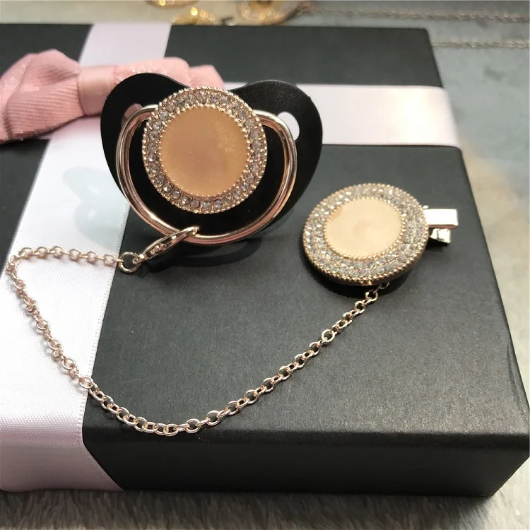 Dollbling Rose Gold Luxury French Pearls Jewelry Bling Baby Pacifier Sublimation DIY Handcrafts Any Name Personalized Dummy
