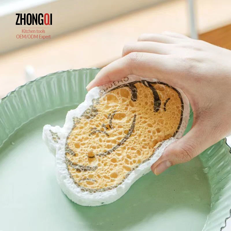 Household Compressed Dishwashing Dish Wash Sponge Kitchen Absorbent Magic Sponge Cartoon Wood Pulp Dishwashing Cloth/