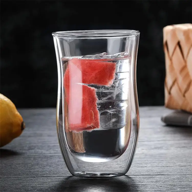 8OZ heat resistant waist high temperature resistant transparent double layer high borosilicate glass cup
