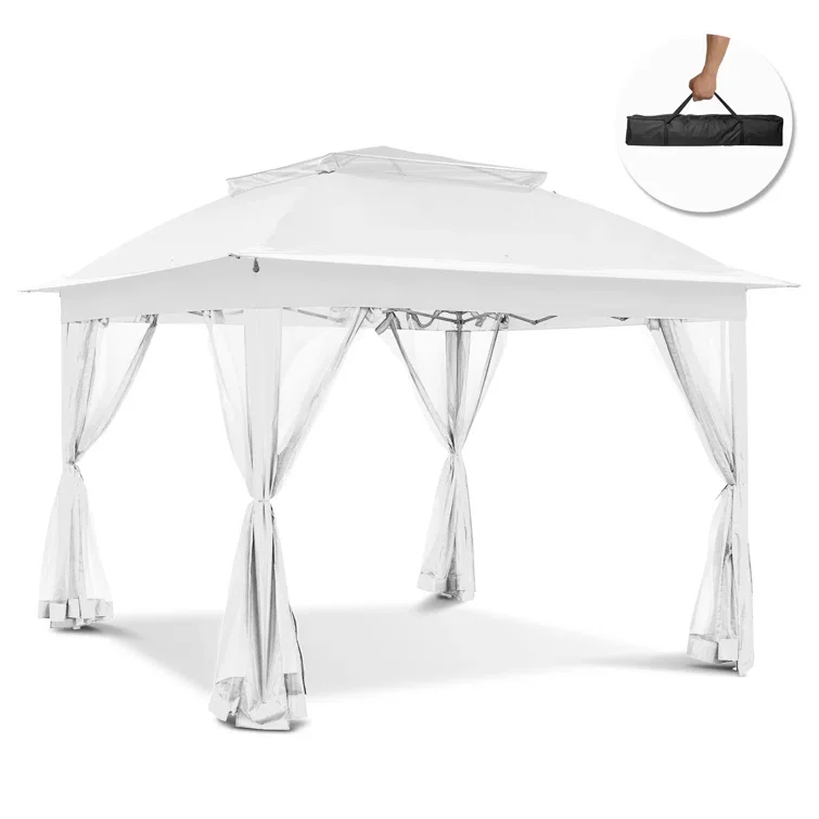Outdoor Tent Pergola Aluminum Folding Gazebo Waterproof Soft Top Metal Frame Gazebo Outdoor Pop up Gazebo with Net Walls