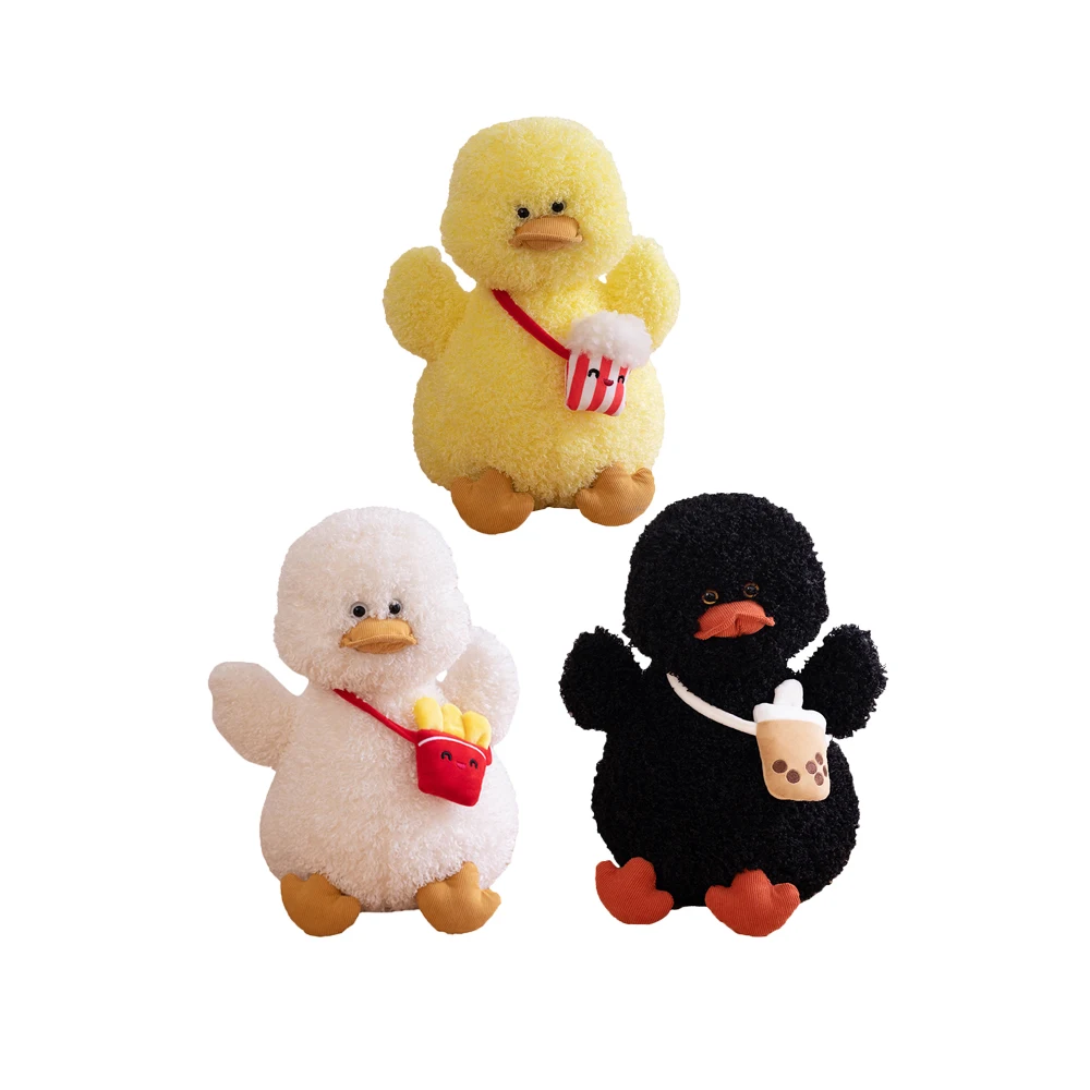 Fluffy White Duck Stuffed Animal Yellow Duckling Plush Toy  Black Duck With Popcorn Customized Style Doable Quality ISO Factory
