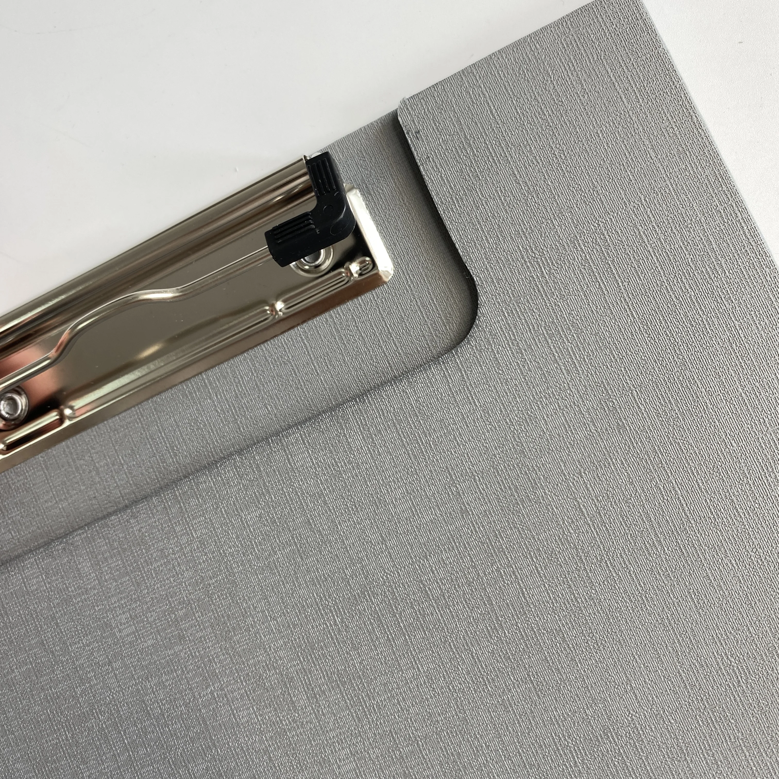A4 Size Wholesale Custom Foldable PP Clipboard Filer Folder with Metal Clip Inside Pocket Grey