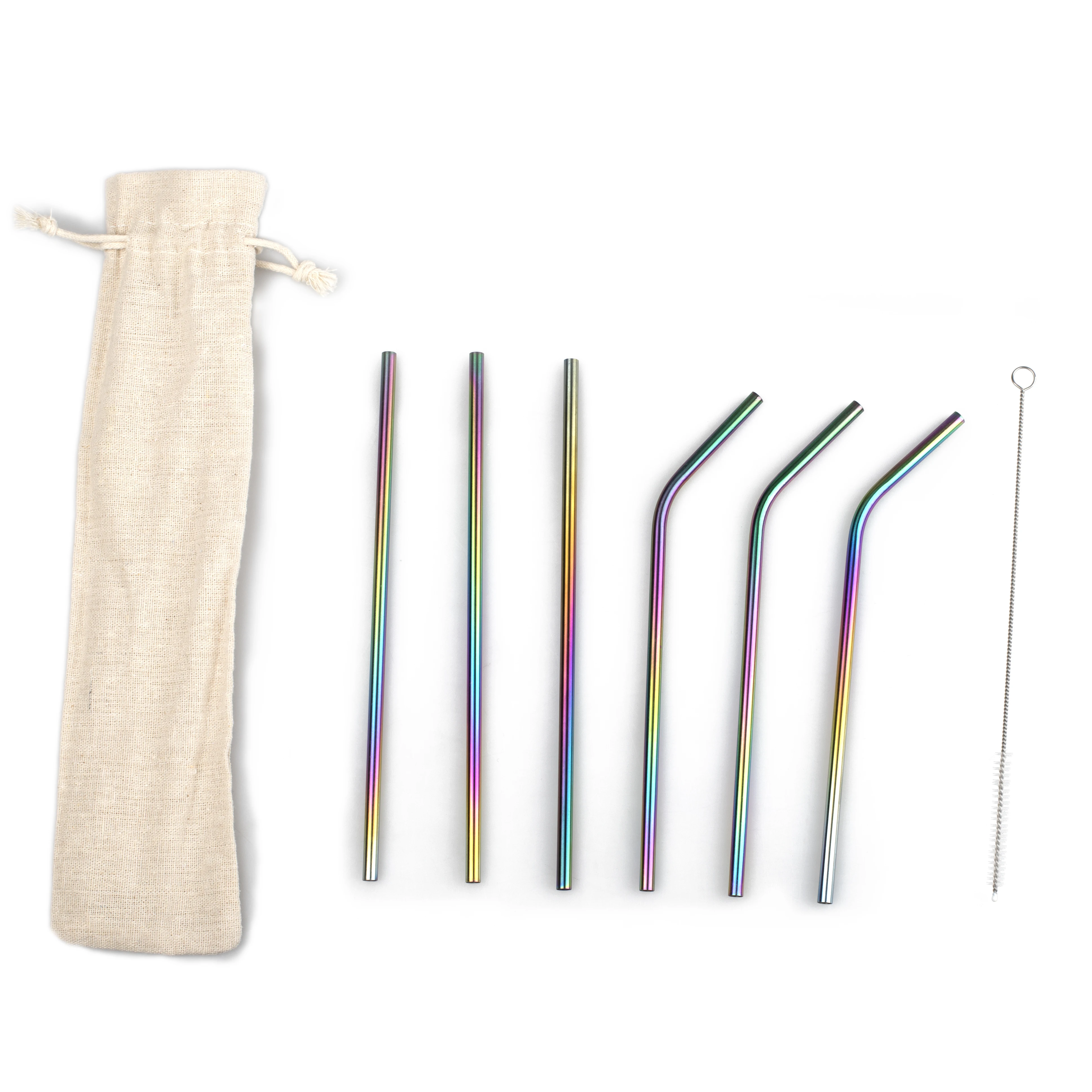 
Straw Set Drinking Straw Set FDA 304 Reusable Metal Stainless Steel rainbow color 3 bent 3 straight cleaner cloth bag 