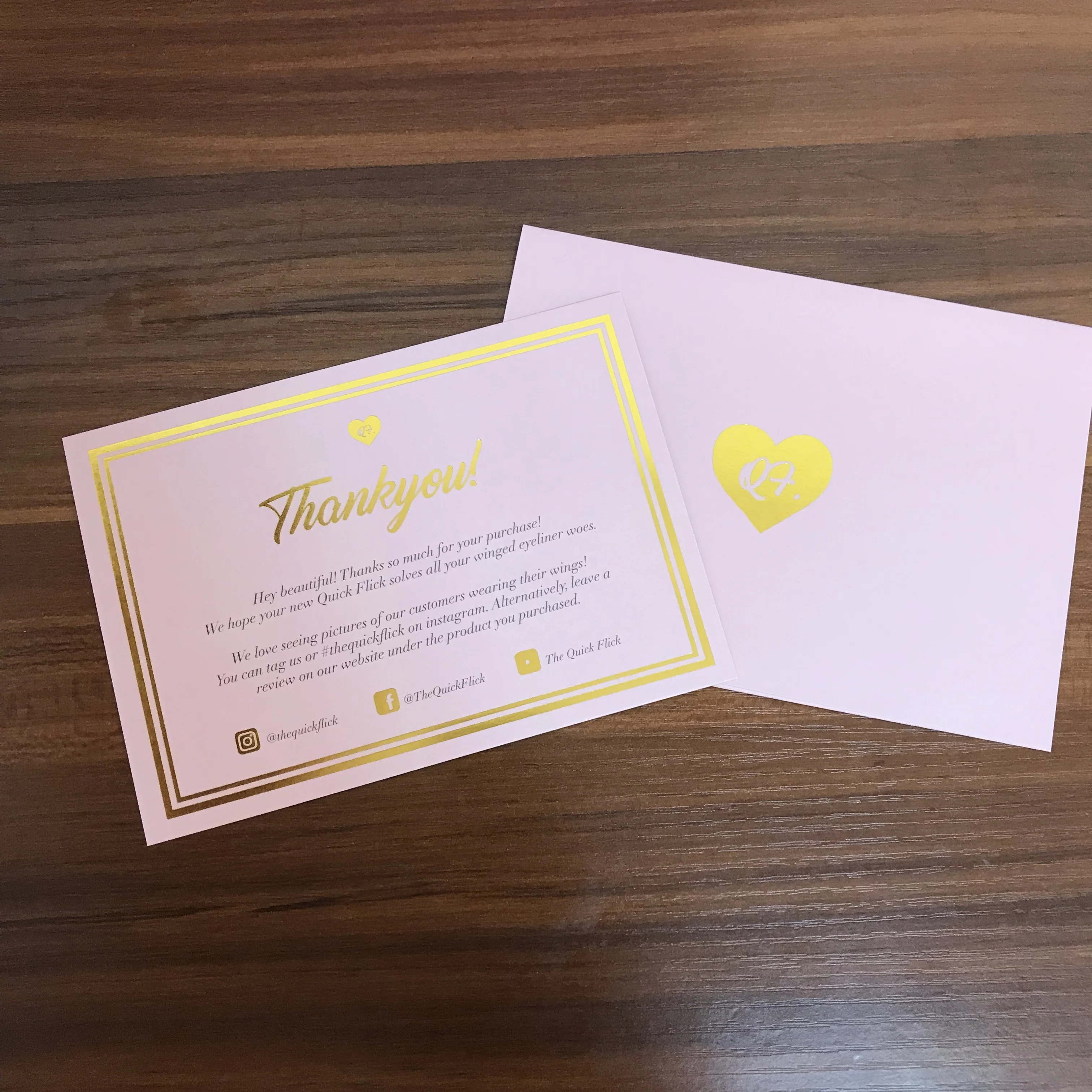 Factory Direct Custom Printed Luxury Both Side Gold Foil Hot Stamp Pink Colour Thank You Birthday Happy Greeting Cards