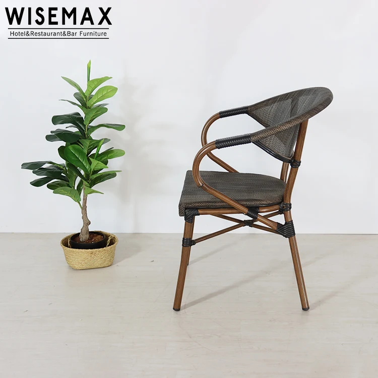 WISEMAX FURNITURE wholesale garden balcony aluminum furniture armrest rattan chair cane chair french cafe set bistro chair