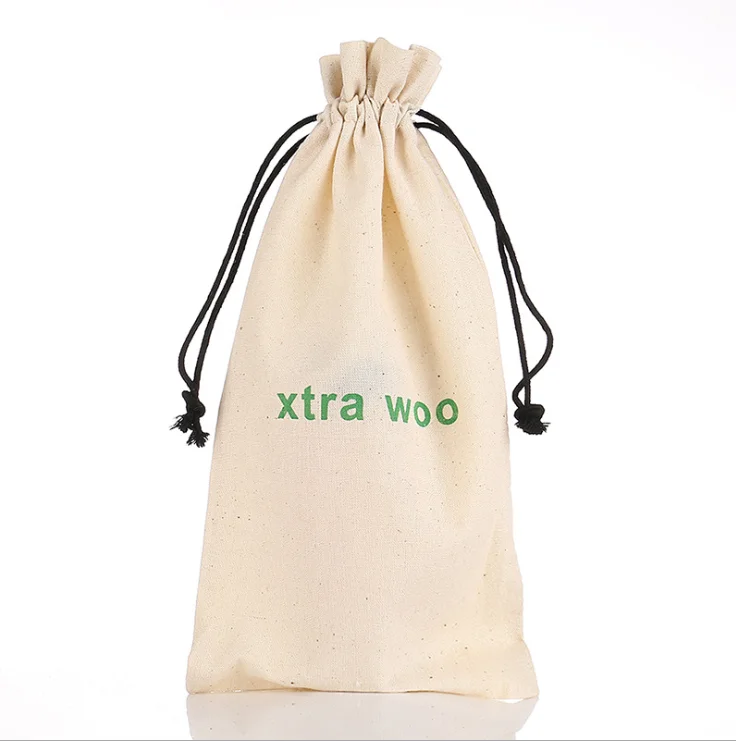 Eco friendly calico canvas drawstring bag custom logo muslin cotton drawstring bags for gift