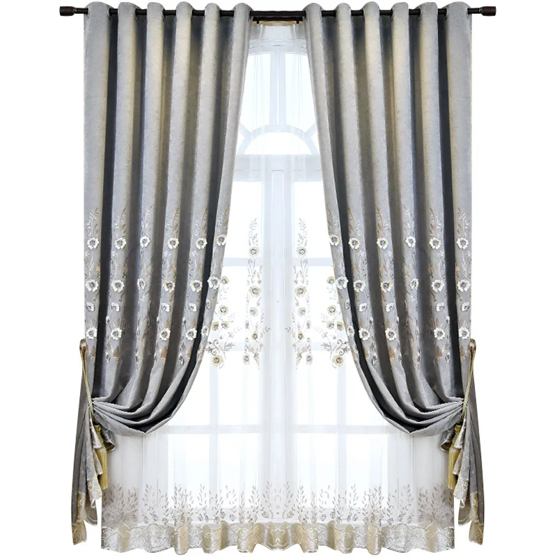 High-grade Light Luxury Modern Simple Embroidered Chenille Relief Curtain Living Room Bedroom Marriage Room Pink Pastoral