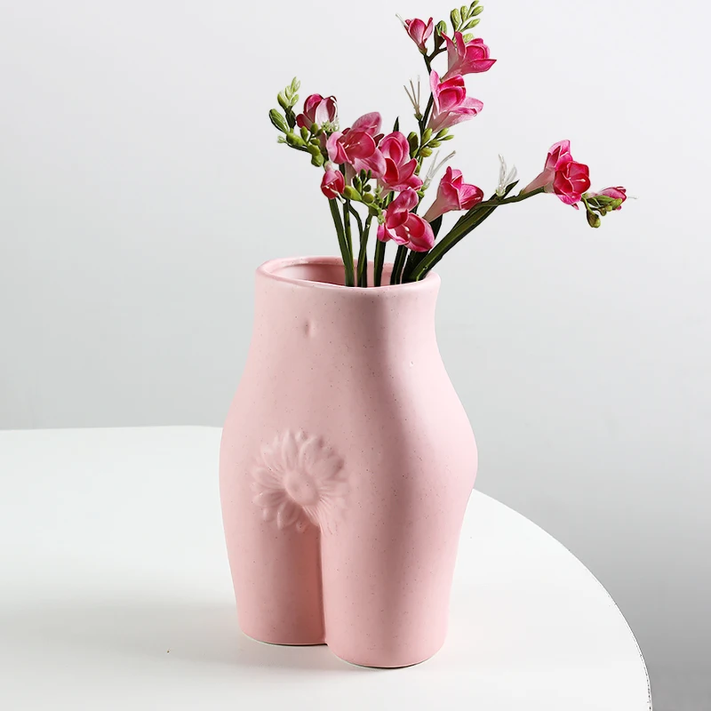 Ceramic Butt Flower Vase for Home Desktop Decoration Europe Style Creative Body Shape Art Vase