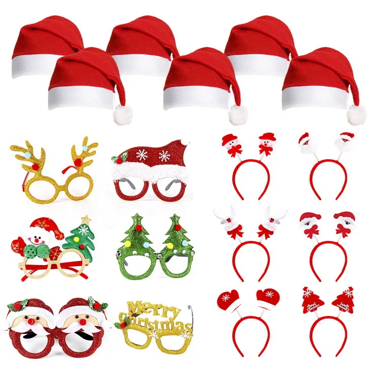 New Christmas Decoration Glasses Set Holiday Adult Children Christmas Gift Hat Head Buckle Clapping Ring Bracelet