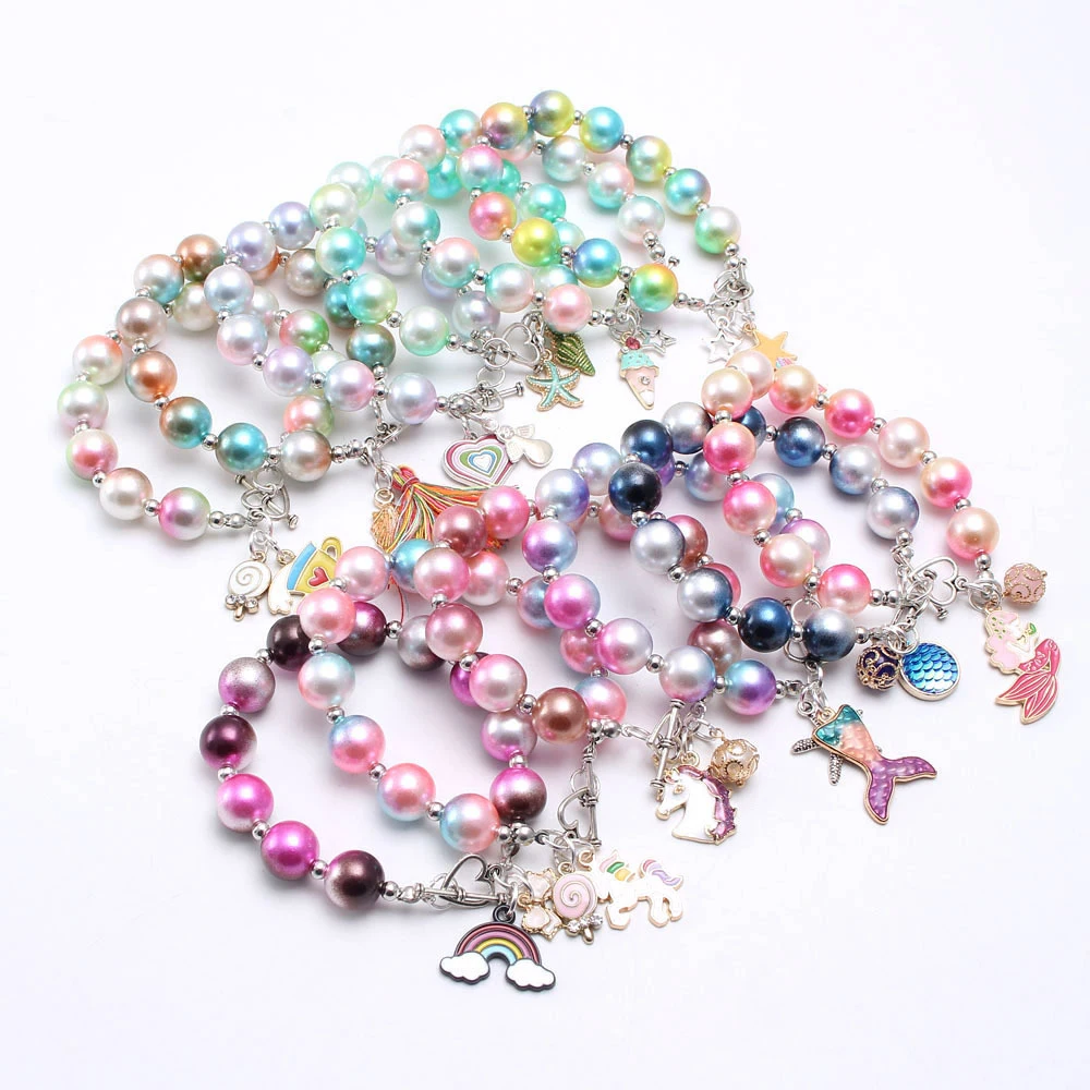 Rainbow Unicorn Bracelet Mermaid Bracelet Princess Beaded Bracelets Girls for Birthday Party Favors