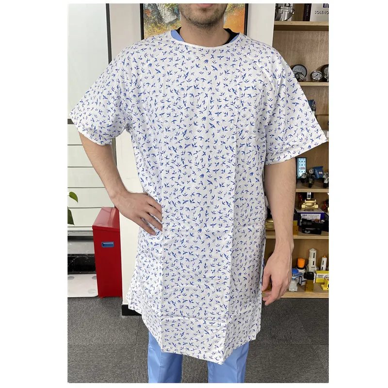 man printing string cotton polyester knitted patient loose gown dress