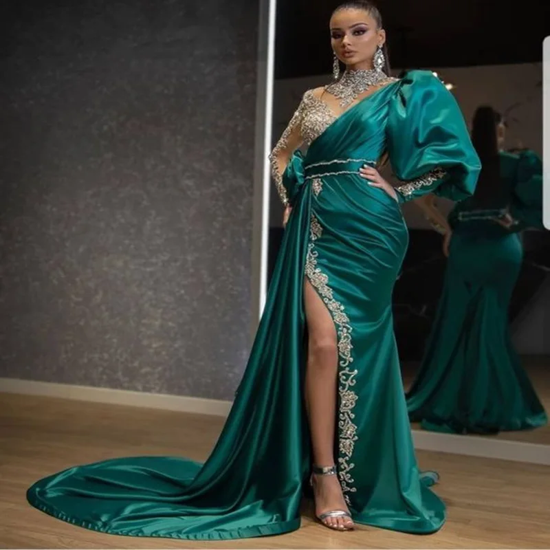Green sequins trumpet/mermaid evening dress party noble woman full sleeves long prom dresses
