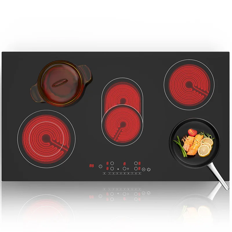 Vietnam National So Smart Square Built-In Knobs Black Ceramic Glass Plate 5 Burners Infrared Cooker