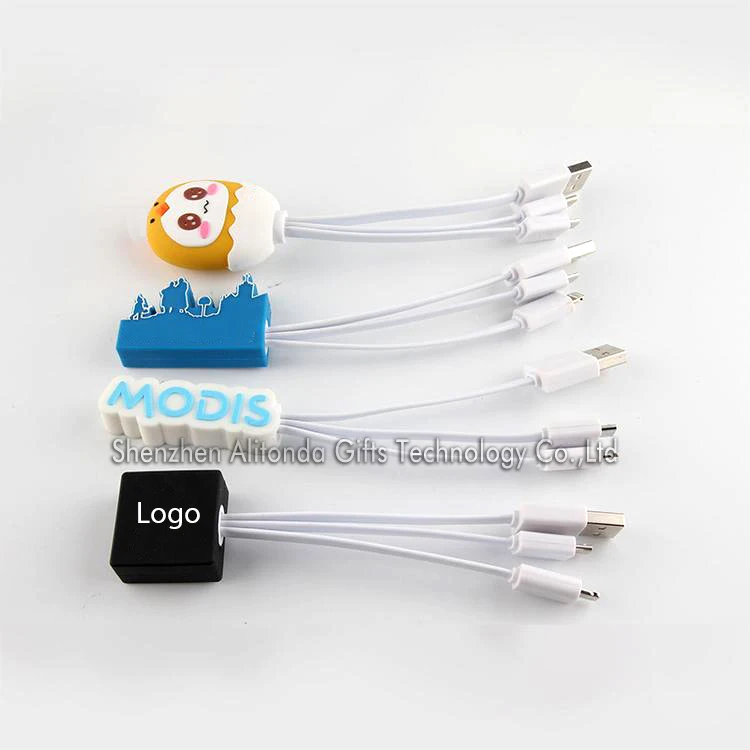 Custom useful promotional gifts logo shape design 3 in 1 charging cable for company enterprise government agency souvenir gifts