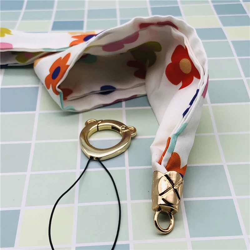 Mobile Phone Silk Hanging Rope Wide Neck Strap Cell Phone Long Lanyard Women Cloth Fabric Cord Necklace For Phone Keys Card Hold