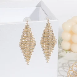 Luxury gold multi-layered rhinestone tassel earrings long crystal rhinestone chain tassel pendant earrings girl