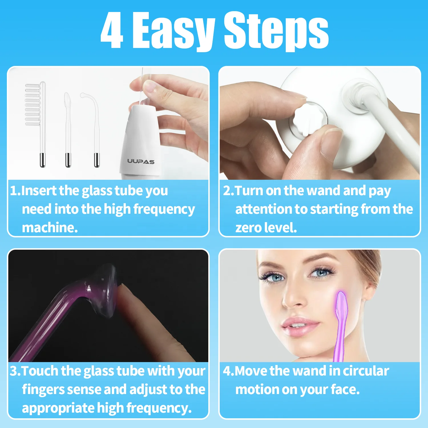 Portable Handheld High Frequency Facial Wand Anti-Aging Skin Tightening Machine Wrinkle Reducing Dark Circles Blemish