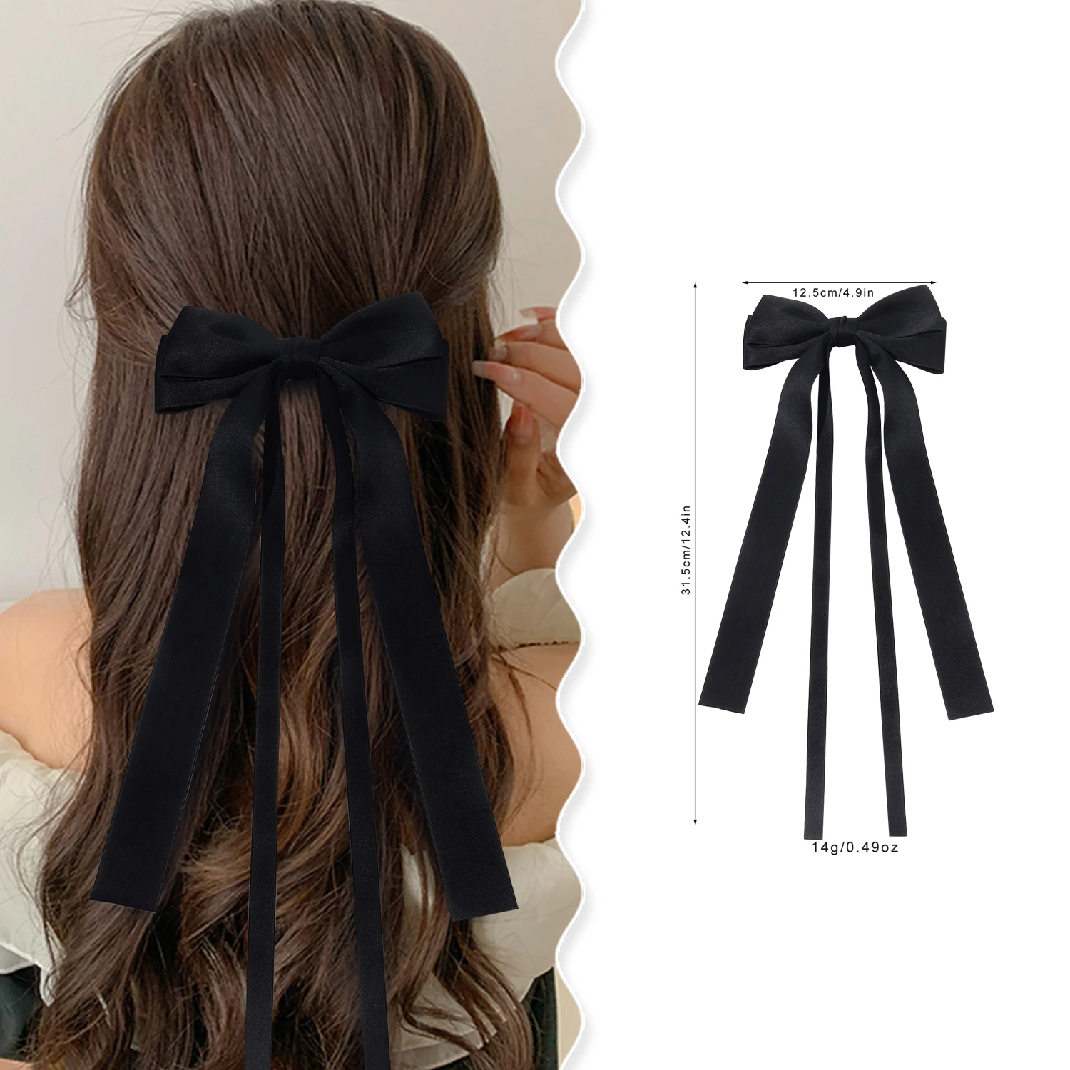 Factory Directly Selling Bows Duckbill Hair Clip Double Layer Polyester Fabric Long Ribbon Hair Bows For Girls Accessories