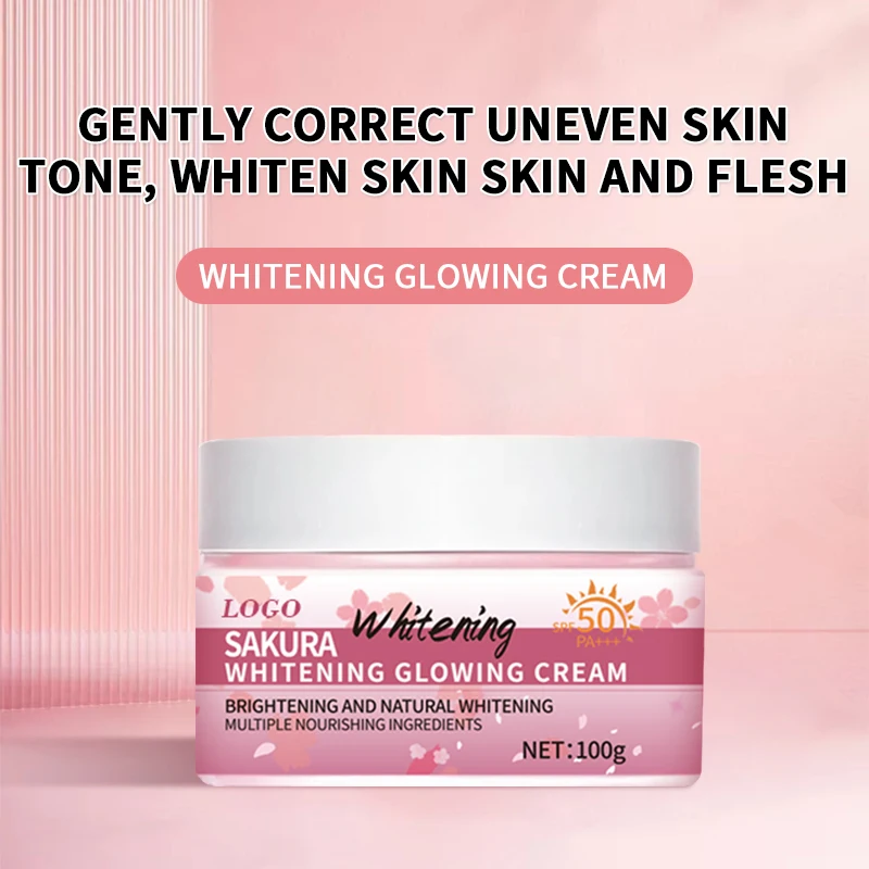 Customized Defeat dullness moisturize and brighten super SAKURA white glowing face cream moist organic lotion with sunscreen spf