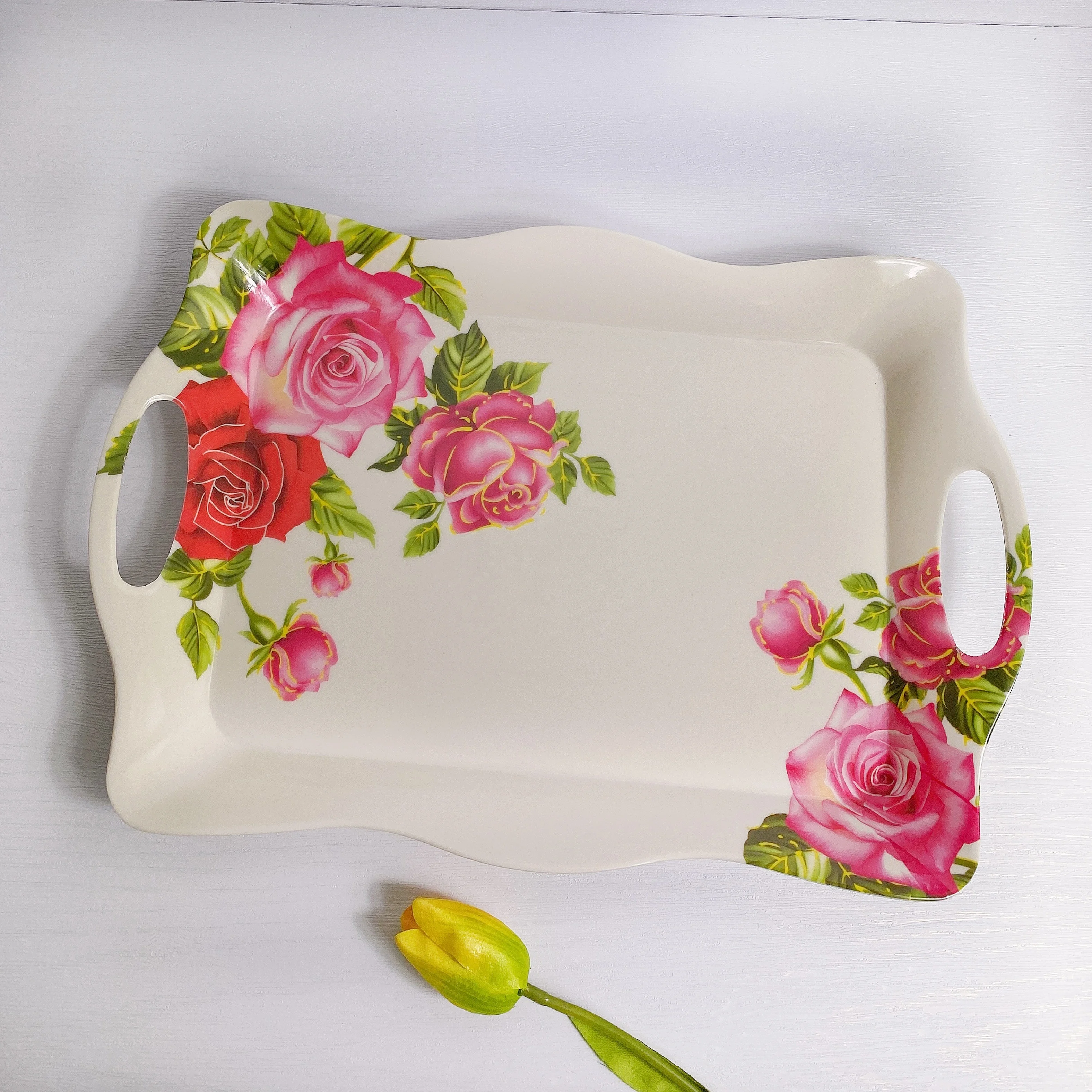 Wholesale unbreakable melamine serving handles  decorative  tray set