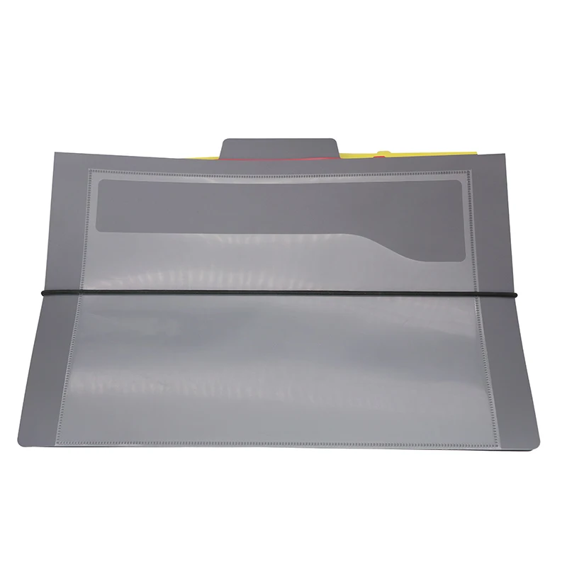 PP plastic hanging wall file organizer 6 pocket expanding folder with elastic band and a clear pocket on the front cover