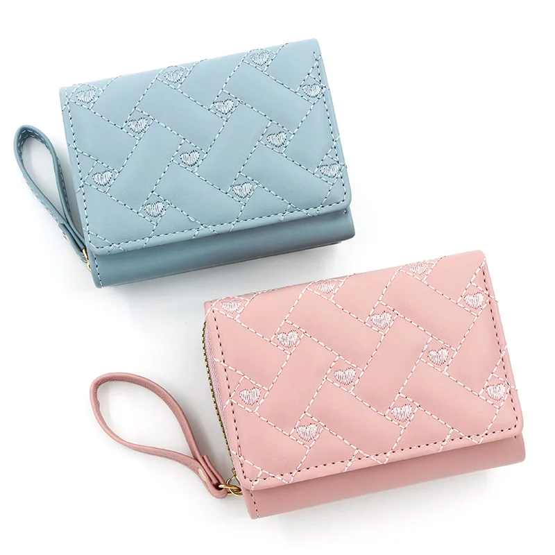 Fashion embroidered printed multi slot short wallet with zipper