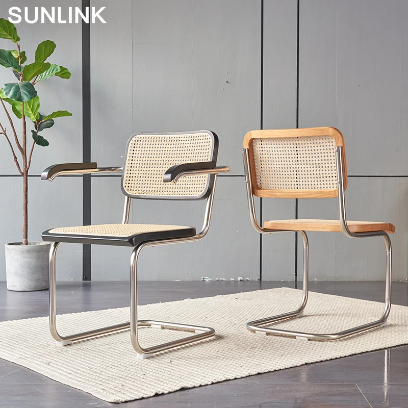 SUNLINK Foshan Commercial Furniture Steel Metal Foot Ash Frame Rattan Seat Back Leisure Office Dining Cafe Chair