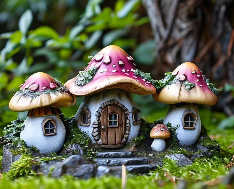Resin Crafts Garden Decoration Mushroom House Statue Cute Mini Mushroom House Figurine