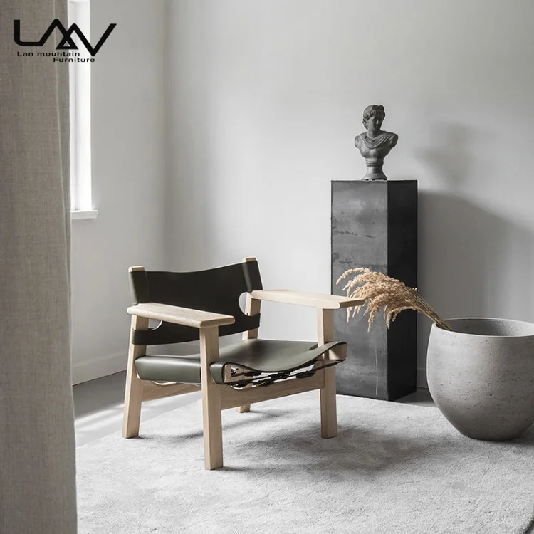  Modern Living Room Saddle Leather Design Lounge Chair Armchair Wood Genuine leather Vintage Spanish