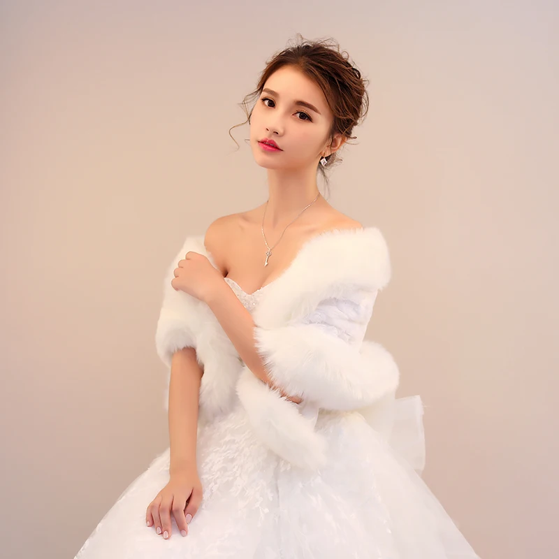 
Bridal shawl fabric rose cotton faux fur large cloak warm shawl hot winter wedding accessories 