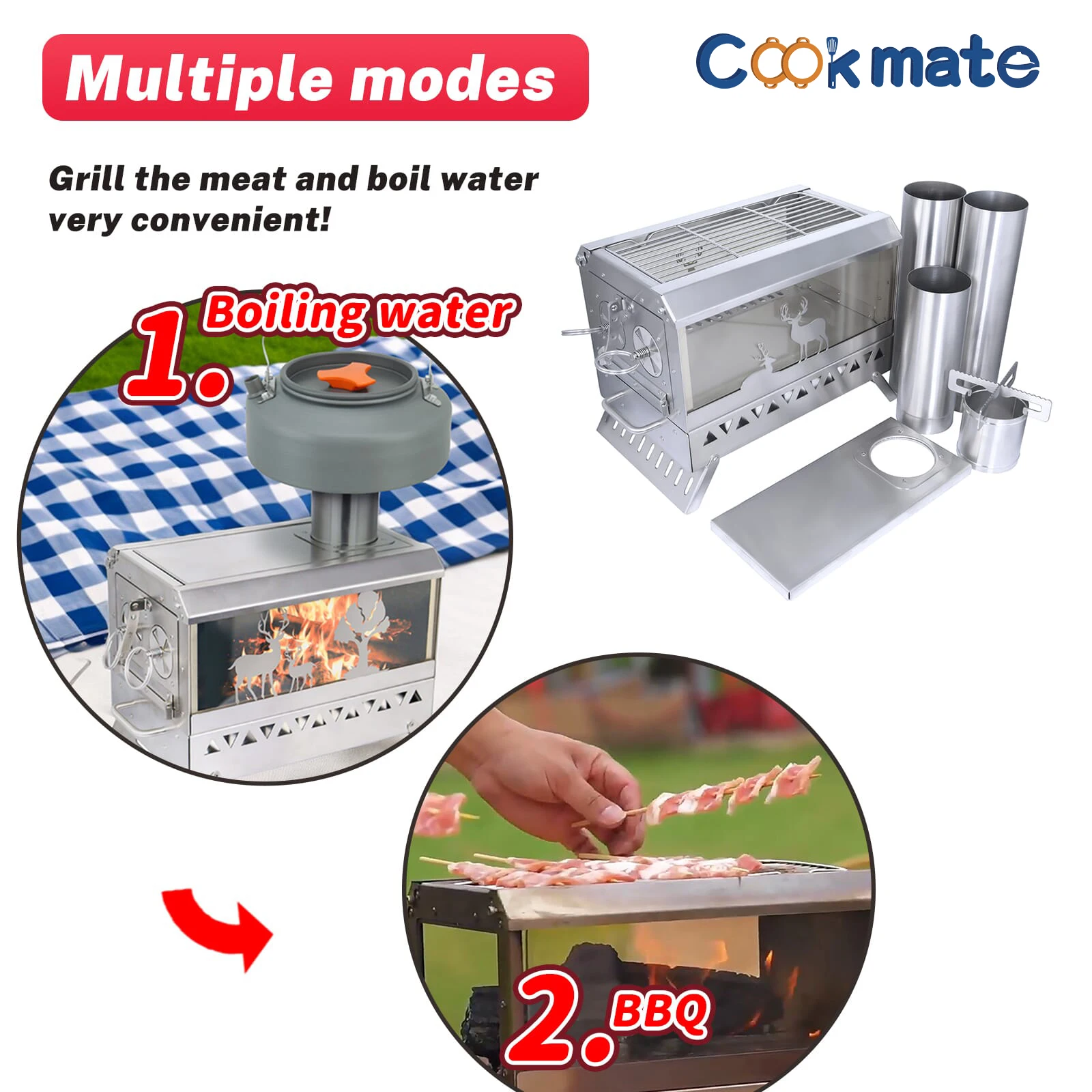 High-Efficiency Stainless Steel Portable Stove Camping Outdoor BBQ Heater Easy Setup Effortless Installation Smoker Charcoal