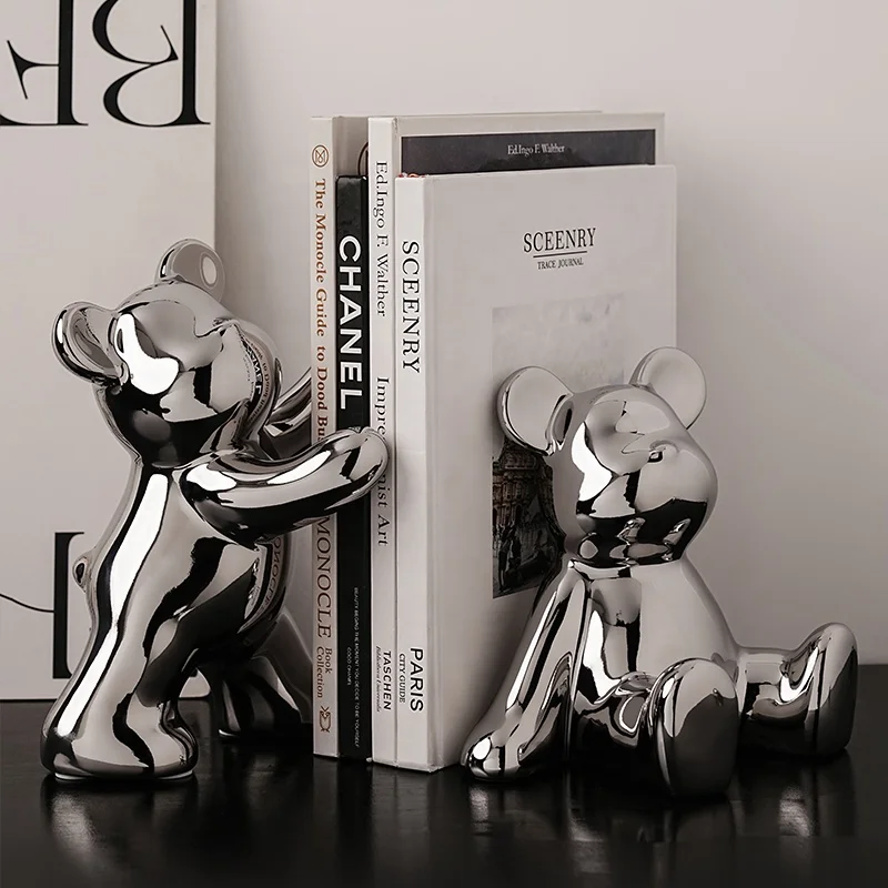 2023 Modern New luxury product home decor for top table ceramic bear shape bookends ornament
