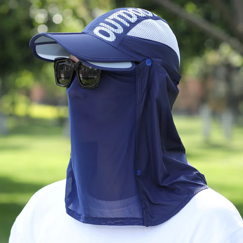 Custom Outdoor Face Cover High Quality Plain For Men Sports Caps UV Sun Protection Face Cap For Men With Neck Flap