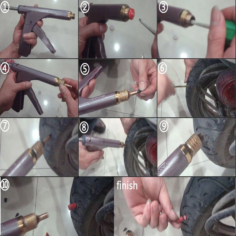 Motorcycle Tire Plugger Tubeless Tyre Wheel Repair Gun Kit Plug Rubber