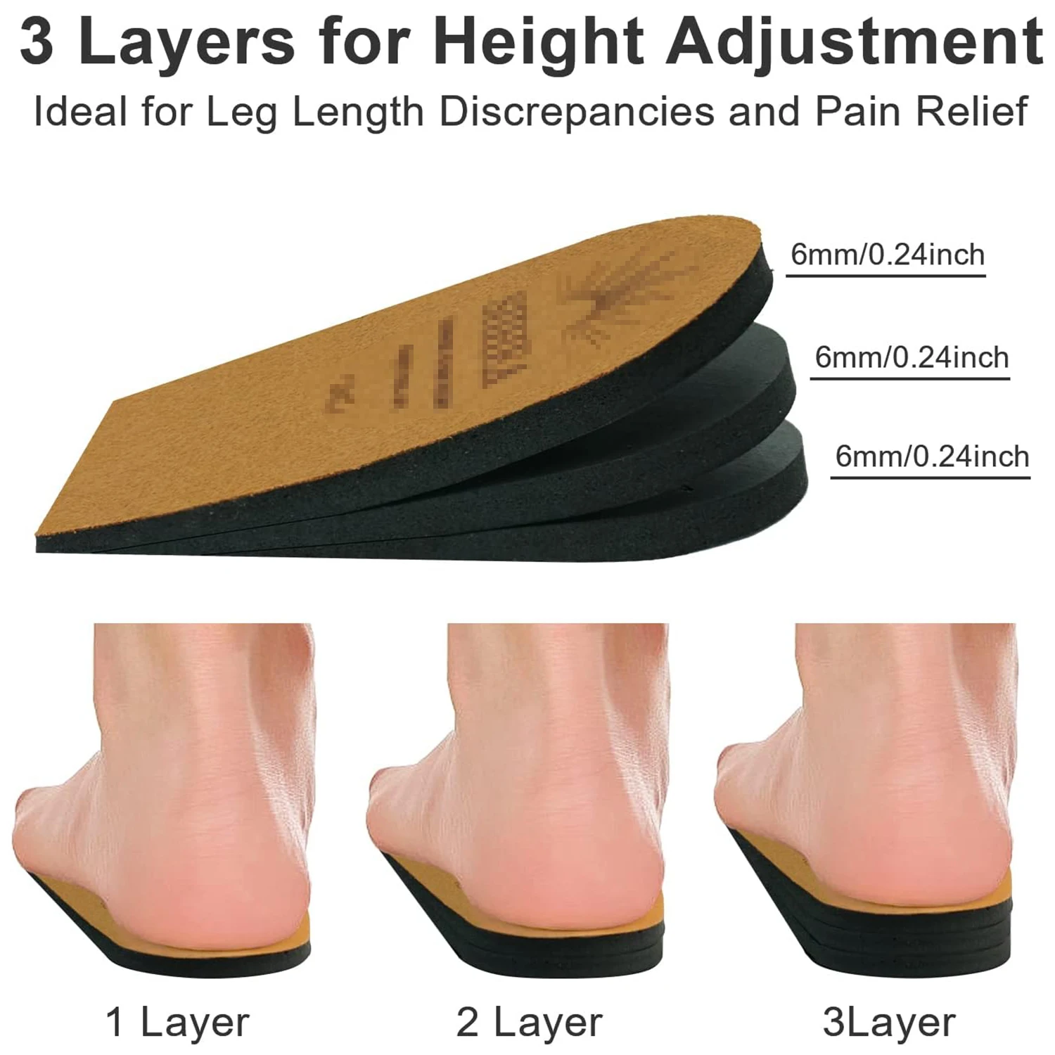 adjustable Heel Lifts for Shoes, 1/4' Height Increase Insoles for Achilles Tendonitis, Leg Length Discrepancy,  Shoe Lifts