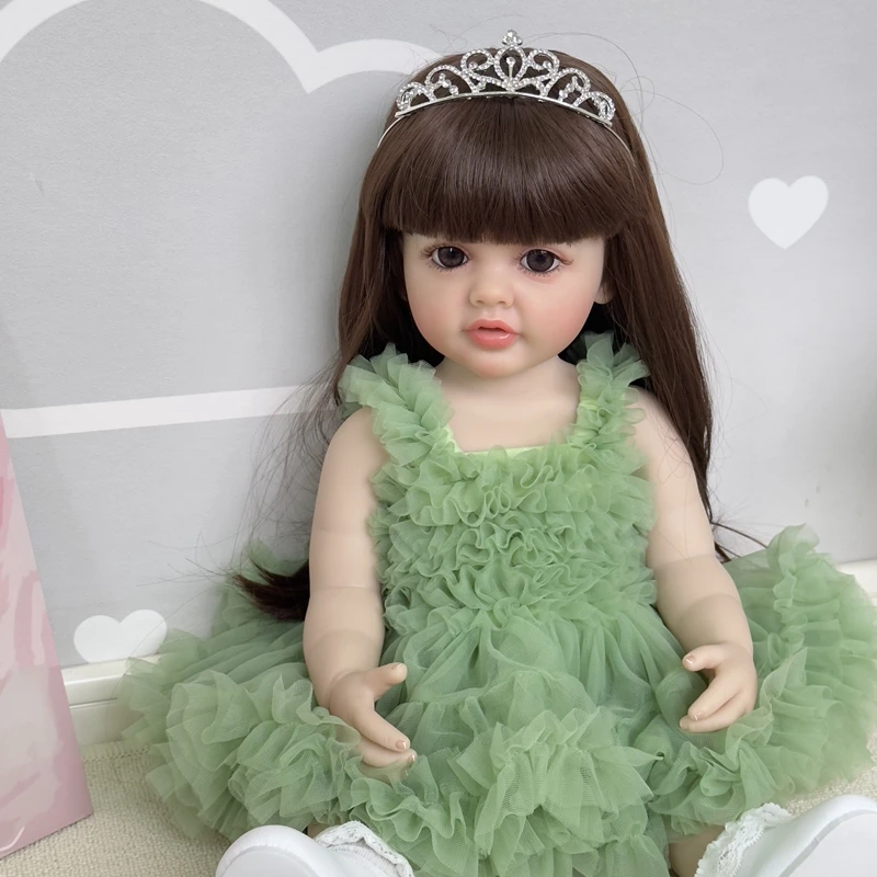 NPK 22inch Soft Silicone Vinyl Reborn Toddler Stand Girl Doll Betty 3D Skin Visible Veins Wig Hair Gifts for Children