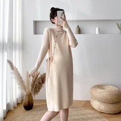 Autumn Winter Thick Warm Knitted Maternity Long Sweaters A Line Slim Dress Clothes for Pregnant Women Fashion Pregnancy