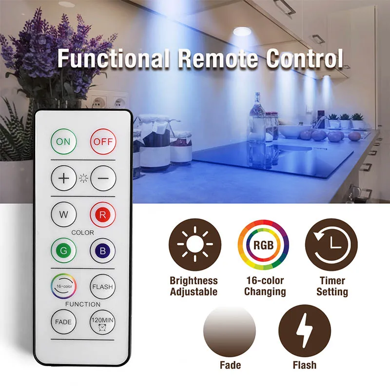 
Round Shape Wireless Remote Control Closet Light Battery Powered Under Counter Lights Cabinet Puck Led Light 