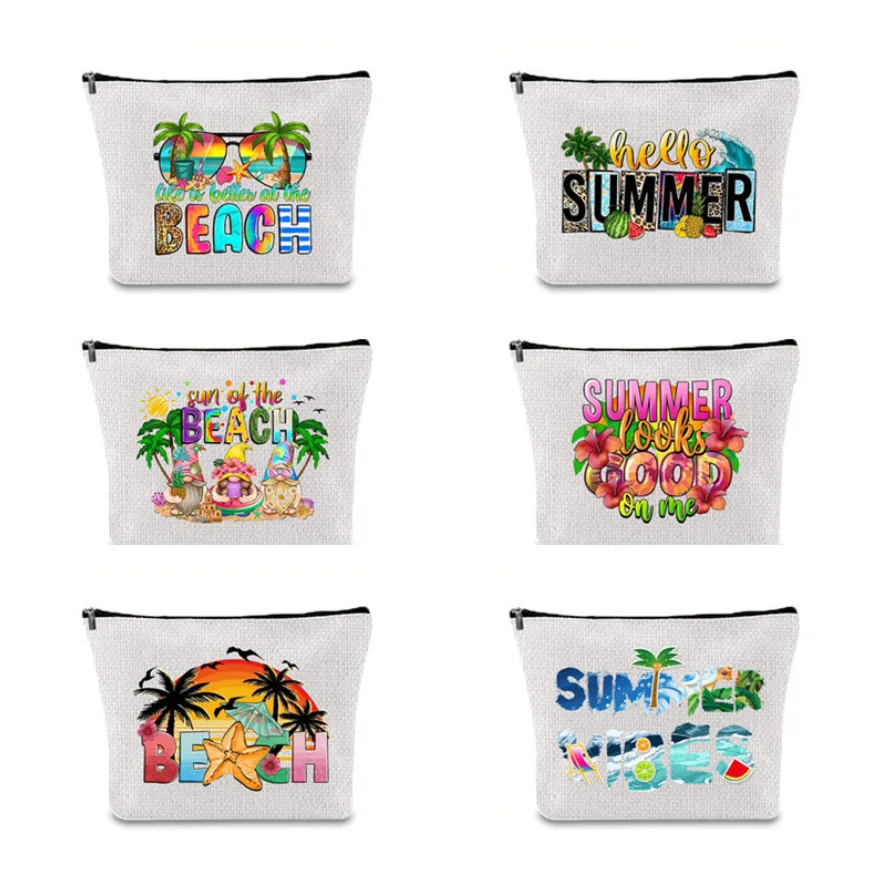 Custom Logo Eco Friendly Cotton Linen Wallets Large Capacity Makeup Bag Zipper Portable Pouch Travel Waterproof Cosmetic Bags